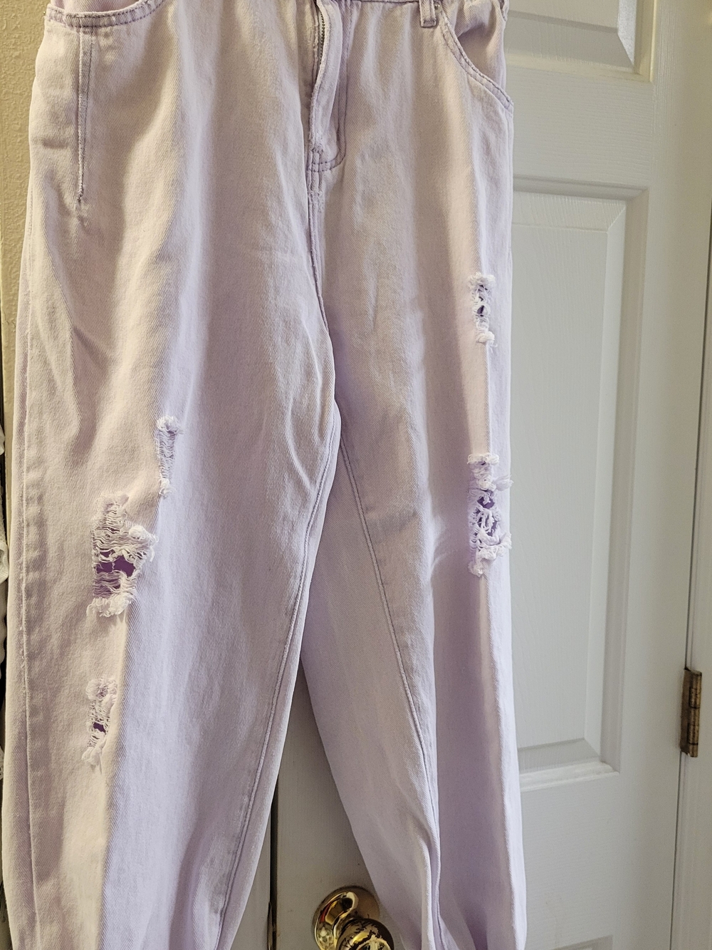Lavender Distressed High-Waist Jeans